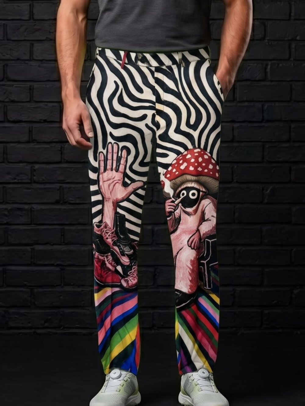Conceptual Subculture Mens Golf Pants Size 40 Surrealistic Fine Art Mushroom